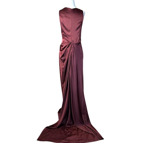 Ceren Ocak Satin Dress in Burgundy Small New Womens Long Maxi Gown - Picture 4 of 9